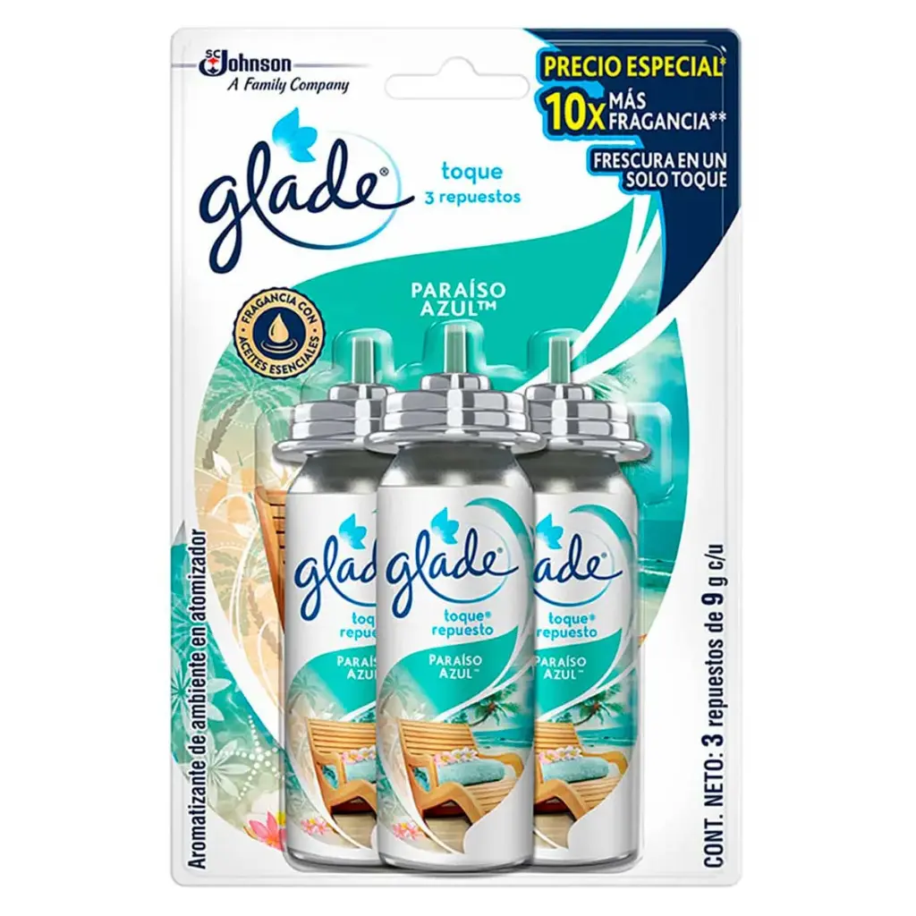 Glade Toque 3 Repuestos Paraíso Azul 12ml