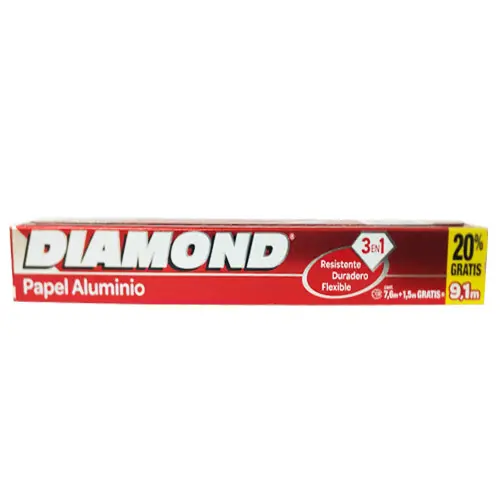 Papel Aluminio Diamond 7,6m+1,5m GRATIS=9,1m